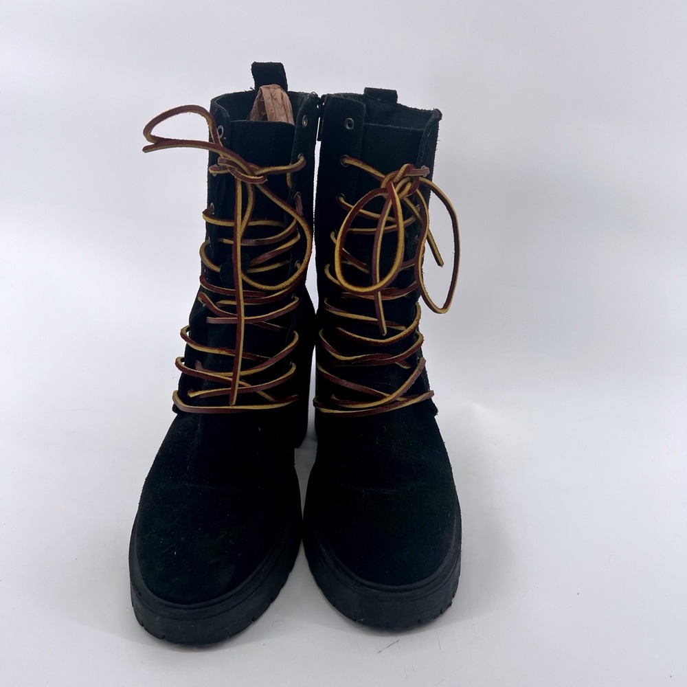 Free People Dylan Boots Black Suede Lace Up Side Zip Size 39 8.5 Womens Combat - Picture 4 of 10